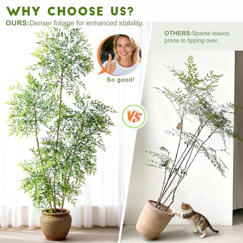 Faux Bamboo Plant Artificial Nandina Tree 7.2FT Artificial Plants Realistic 90% Better Coverage Faux Plant Bamboo Plants Faux Floor Plant in Pot for Home & Office Decor (Green, 7.2ft) - color: Green, size: 7ft 2in