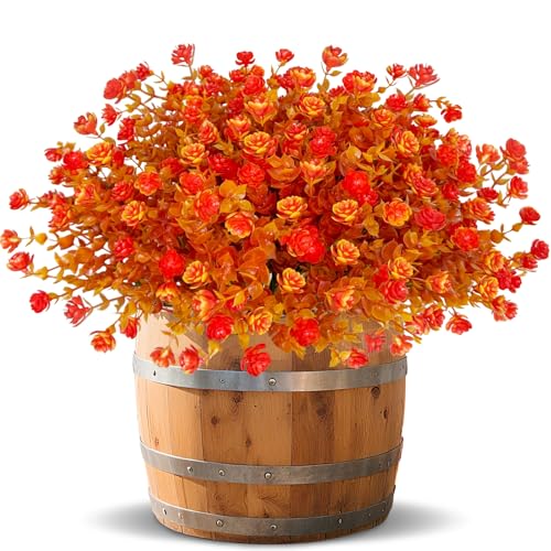 12 Bundles Artificial Fall Flowers for Outdoors Fall Thanksgiving Decorations, UV Resistant Fake Mums Faux Fall Plants Plastic Greenery Shrub Home Porch Gardens Autumn Decor(Brown Eucalyptus Flower) - color: Brown Eucalyptus Flower, size: 12 Bundles