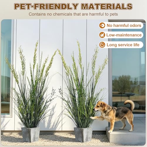 2 Pack Faux Plastic plantas Synthetic Pampas Grass Indoor Outdoor Realistic Floor Plants Lifelike Artificial Cattail Reed Grass for Home Office Wedding Front Fake Grass Decor Housewarming Gift - color: Green, size: 4FT