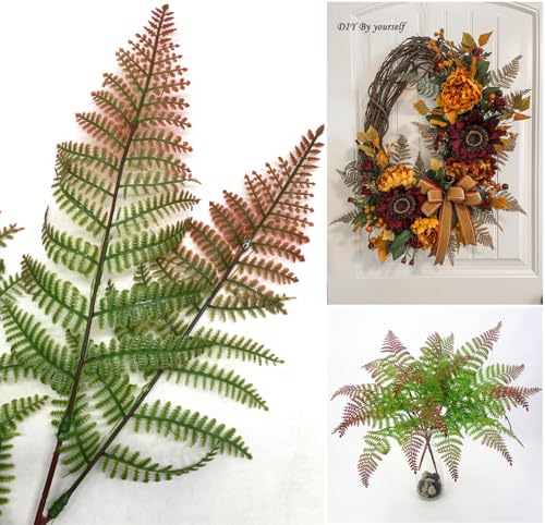 Artificial Ferns Plants, Fake Red Fern Shrubs Plastic Leaves Bunches Greenery Decor Grass Bush for Indoor Outdoor Garden Verandah Wedding Party DIY Decoration Reddish Brown 2 Pack - color: Red Fern Shrubs / 2 Pack