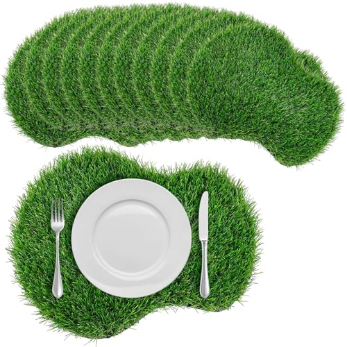 12 Pcs Golf Artificial Grass Mat Placemats for Golf Party Decorations Centerpieces for Table Green Fake Grass Tiles Placemats Birthday Party Decorations for Wedding Baby Shower