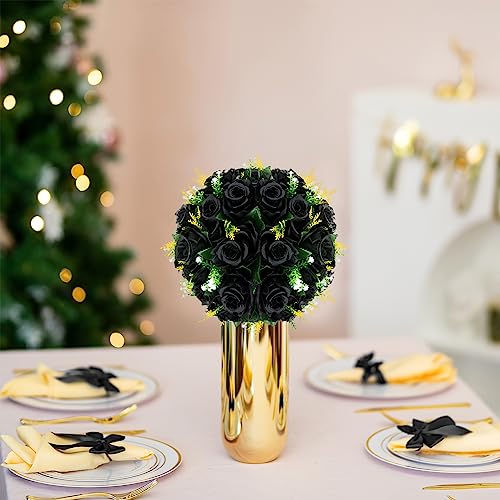 BLOSMON Flower Balls Wedding Rose Centerpieces 10 Pcs Black Fake Flowers Kissing Balls Decor Artificial Floral Arrangements Flower Bouquet of Roses Home Party Room Table DIY Decorations - color: Black