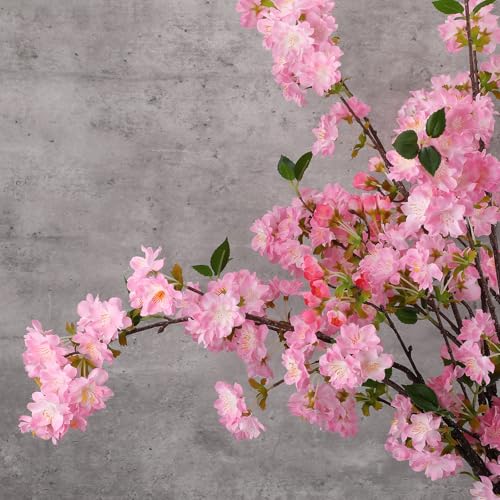 3 Pcs Rose Pink Cherry Blossom Branches 37 Inch Artificial Fake Realistic Cherry Blossom Stems Silk Faux Extra Long Stem Flowers for Tall Vase Home Decor Wedding Table Centerpieces - color: Rose Red