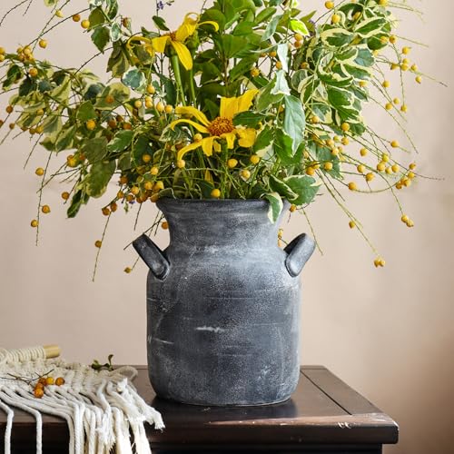 Quoowiit Ceramic Rustic Farmhouse Vase, Distressed Decorative Flower Vases for Home Decor, Ideal Shelf Decor, Grey Boho Vase for Living Room Bedroom Kitchen Office Centerpiece Table Decorations - color: 8 Inch-grey