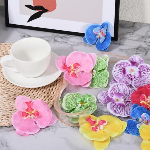 PATIKIL 2.8" Artificial Orchid Flower Heads, 80 Pack Silk Phalaenopsis Fake Butterfly Orchid Heads for Wedding Floral Bouquet Decor DIY Craft Making, White Purple