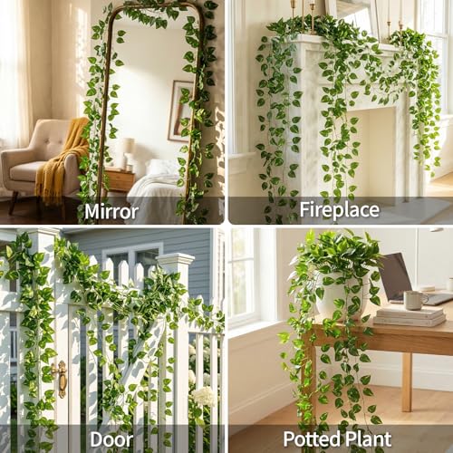 suddus Fake Vines for Room Decor 3 Pack 99 ft Aesthetic Artificial Plant Pothos Garland Hanging Greenery Leaves Decoration for Home Bedroom Wall Wedding Party Indoor Outdoor - color: Pothos, size: Fake Vines-3 Pack