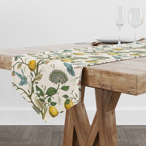 Lemon Tree Floral Bird Table Runner,Blue/Green/Yellow Aesthetic Rectangular Runner,Rustic Farmhouse Table Runner for Holiday Party,Wedding and Indoor Outdoor Dining Table Decor,13"x72" - color: Vintage Flowers Runner-5