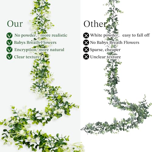 6FT Eucalyptus Garland with Flowers, 6 Pack Artificial Greenery Garland Hanging Summer Eucalyptus Garland Suitable for Table Wedding Backdrop Arch Wall Party UV Protected Indoor Outdoor Decor - size: 6 Pack