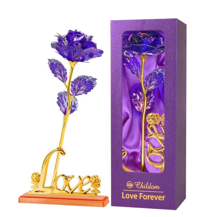 Childom Mothers Day Rose Gifts for Mom,Birthday Gifts for Women,Mothers Day Flowers Gifts for Mom from Daughter Son,Purple Artificial Flower Gift with Love Stand for Wife,Grandma,Daughter,Anniversary - color: Colorful Purple With Love Stand
