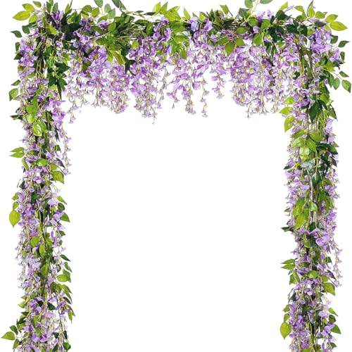 5 Pcs Purple Wisteria Garland Artificial Flower Arch Floral Garland Decor Fake Hanging Flowers for Wedding Arch - color: Purple