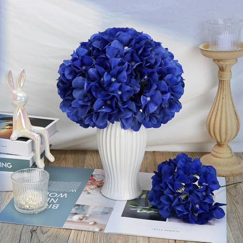 Royal Blue Hydrangea Artificial Flowers Bulk with Stems 64 Pcs | Faux Silk Hydrangeas Flower Heads with Stems for Wedding Arch Table Centerpieces Home Garden Baby Shower Party Decoration - color: Royal Blue