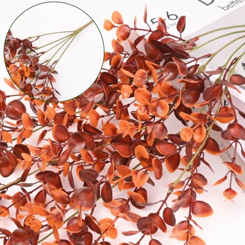 Waipfaru 4Pcs Fake Hanging Plants, Red-Brown Eucalyptus Leaves UV Resistant Fake Vines Ivy Artificial Plants Outdoor Faux Plants Indoor Bedroom Living Room Boho Wall Porch Shelf Decor - color: Red-brown Eucalyptus Vines, size: 4Pcs Plants