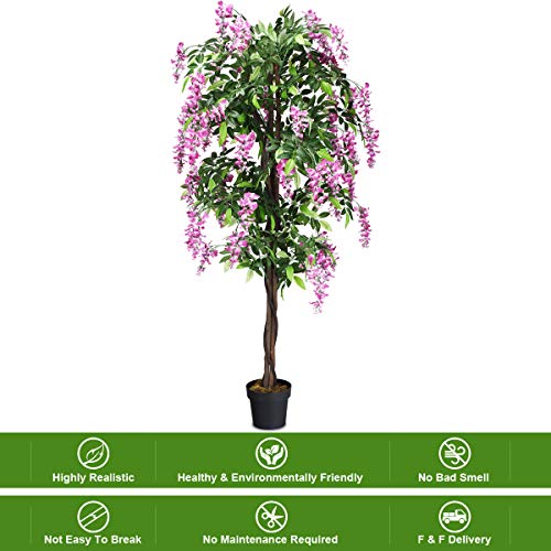 BestComfort 6 Feet Artificial Wisteria Silk Tree, Decorative Indoor House Fake Plant, Artificial Leafy Tree Faux Potted Indoor Floor Plant for Home Office Decor - color: Wisteria 6ft