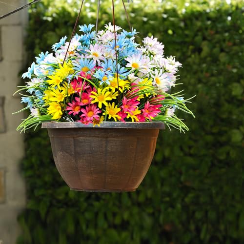 4 Bundles Artificial Large Daisy Fake Plants Flowers Faux Silk Wildflowers Bouquet Outdoor UV Resistant for Home Decor Indoor Outside Garden Front Porch Planters Decoration (Multi Color) - color: Multi Color