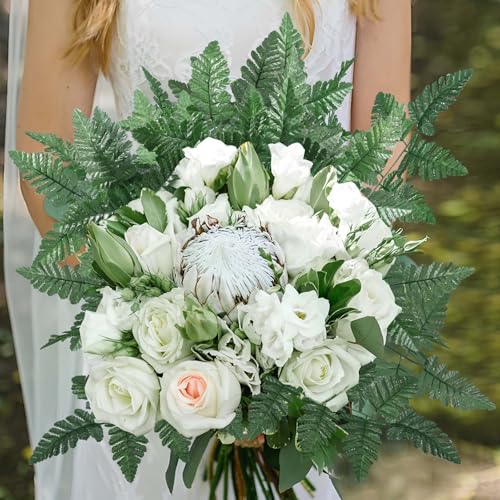 60 Pack Artificial Fern Leaves, 17 Inch Realistic Faux Fern Greenery Stems, Lifelike Fake Foliage for Wedding Arch, Home Decor, Vase Filler, Floral Arrangements, No Maintenance