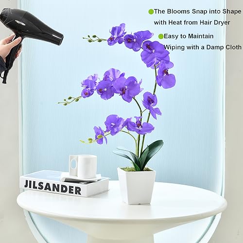 Faux Orchid in Vase Large Artificial Orchid in Ceramic Vase Silk Orchids with Stems Real Look Potted Phalaenopsis Flowers Arrangement Centerpiece Table Decorations for Home Decor Indoor, Purple - color: Y-purple