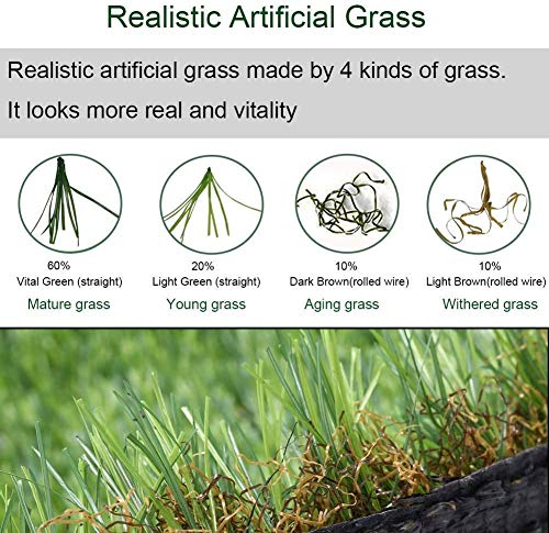 Artificial Grass Outdoor Rug 9ftx12ft 1.38"" Thick Synthetic Lawn Astro Turf Carpet for Indoor Outdoor Use, Fake Grass Rug with Drain Holes, Green - size: 9ftx12ft