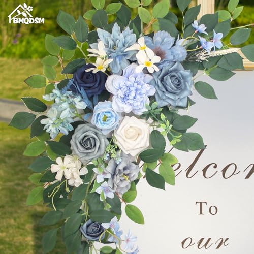 Pack of 2 Artificial Flowers for Backdrop Decoration, Wedding Arch Flowers,Reception Welcome Sign, Eucalyptus Garland, Suited to Aisle Decor and Wedding Arches(Blue) - color: Blue