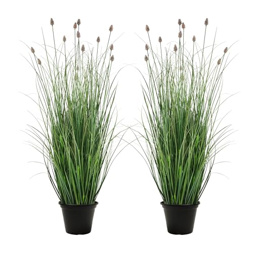 3FT / 4FT Extra Lush Artificial Plant (2pcs), Luxury Fake Tall Plants with Pot, Luxury Faux Tall Greenery with Dogtail for Garden Porch and Home Decor (Gray, 3FT) - color: Green With Gray Tail, size: 3FT