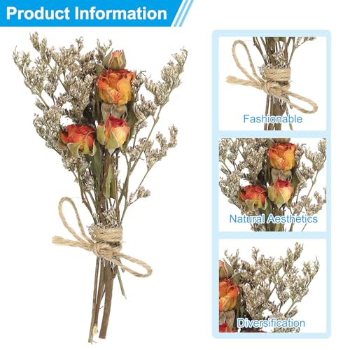 PATIKIL Mini Dried Flower Bouquet, 6 Pcs Rose Natural Wildflower with Stem Decor Baby's Breath Boho Floral Plant Flower for Crafts DIY Photo Props Gift Wedding Decor, Orange - color: Orange