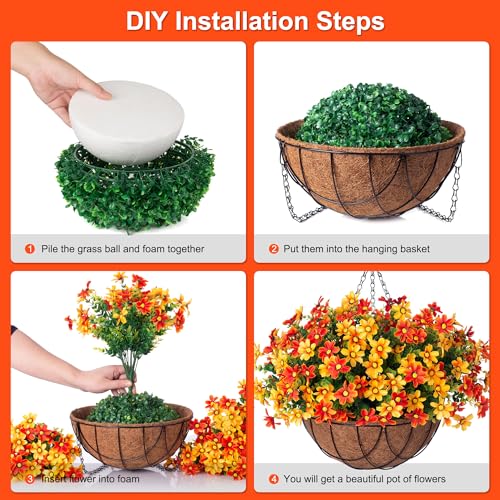 INXUGAO Artificial Flowers with Hanging Planter for Outdoor Decor, Faux Silk Daisy UV Resistant Plants in Basket for Indoor Porch Garden Yard Spring Summer Decor(Orange) - color: Corange