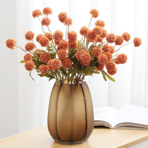 6pcs Pompon Mum Artificial Flower,Faux Silk Mini Chrysanth with Stems,for DIY Bouquet Centerpieces Office Wedding Decoration (Burnt Orange) - color: Burnt Orange