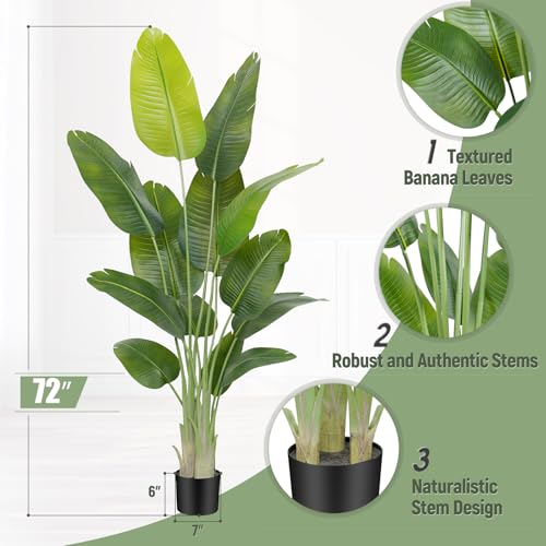 Lifelike Bird of Paradise Artificial Plant,6ft Faux Banana Leaf Tree with 13 Trunks - Perfect Indoor Silk Floor Plant for Home Decor in Living Room, Office, and Bedroom 1Pack - size: 6ft