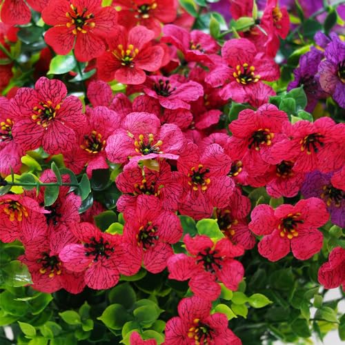 Outdoor Fake Flowers UV Resistant, No Fade and Weatherproof Silk Outdoor Artificial Flowers for Spring Porch Garden Patio Window Box,Big Savings on Money & time,10 Bundles （Red Purple Rosy） - color: 4red+3rosy+3purple