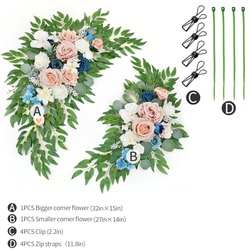 Artificial Wedding Arch Flowers Kit(Pack of 2) for Wedding Arch, Bridal Shower, Ceremony and Reception Backdrop Decoration (Misty Rose and Navy Blue) - color: Misty Rose and Navy Blue