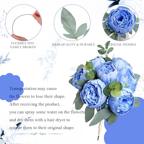 50Pcs Artificial Peonies Flowers Bulk, 4’’ Blue Peonies Fake Flowers Heads for Table, Faux Silk Peony Arrangements for Wedding, Engagement, Party, Coffee, Dining Decorations(Blue) - color: Blue