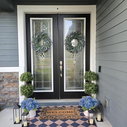 JINWOE Dark Blue Vintage Hydrangea Artificial Flowers,4Pcs 21" Boho Real Touch Artificial Hydrangea,Fake Silk Flowers for Dinning Tables Party Outdoor Home Cemetery Kitchen Wedding Bouquet - color: Dark Blue