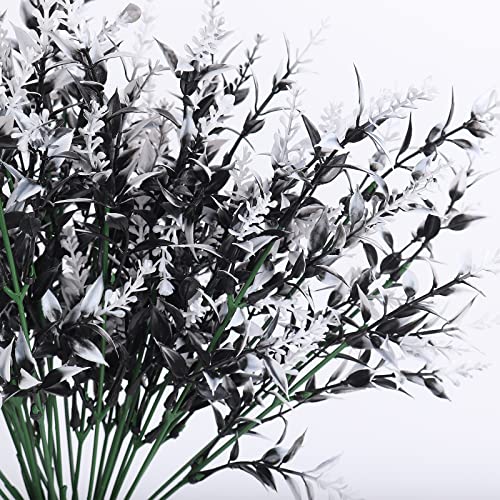 Artificial Plants Spring Black Artificial Outdoor Flowers UV Flowers Outdoor Artificial Greenery for flower arrangements Indoor Outside Hanging Plants Garden Porch Window Home Farmhouse Décor(B+W) - color: Black+white, size: 12 Bundles