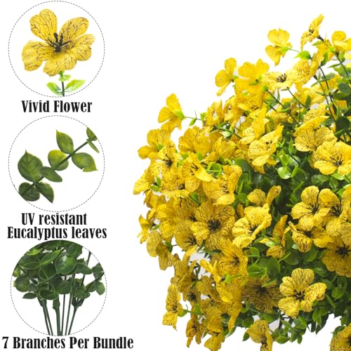 Grunyia Artificial Fake Flowers for Outdoor Spring Decoration, 16 Bundles Faux Silk Colorful Daisy UV Resistant Realistic for Outside Porch Patio Home Yard Garden Planters Pots Window Box (Yellow) - color: Yellow