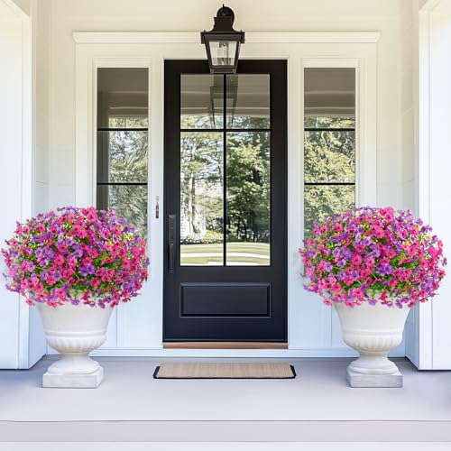 Yastouay 24 Bundles Artificial Flowers for Outdoors, UV Resistant Artificial Outdoor Flowers No Fade Fake Outdoor Flowers Plants for Garden Porch Window Box Pot Planters Decor (Fuchsia+Rose Red) - color: Fuchsia+rose Red, size: 24 Bundles