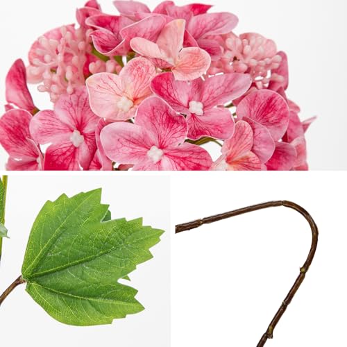 Real Touch Hydrangea Artificial Flowers 19” Tall Artificial Hydrangea Flowers Double-Headed Faux Hydrangeas, Pink Hydrangeas, Realistic Silk Hydrangea for Home Decor Weddings Arrangements-5 Branches - color: Pink