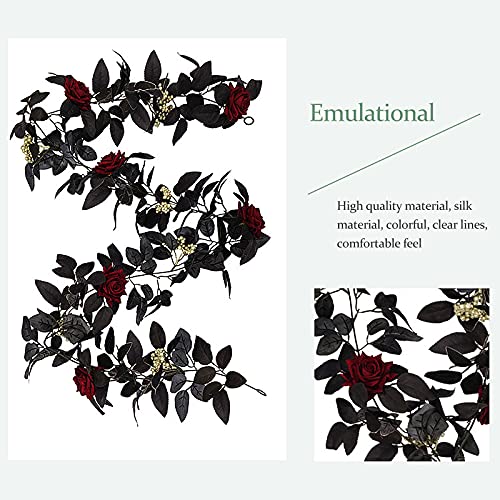 TITA-DONG 70.9 Inch Halloween Red Rose Vine Fake Floral Wall Hanging Ornaments, Artificial Rose Vine Fake Flower Plants,Black Silk Flower Garland for Halloween Decor(#1)