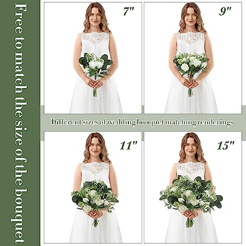 Set of 8 Bridesmaid Bouquets 7 Inch White Wedding Bouquets Faux Flowers Rustic Fake Floral Centerpieces for Bridal Marriage Proposal Party Anniversary Dining Table Ceremony (Eucalyptus)