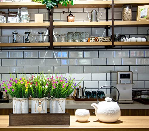 Gypsophila Baby's Breath Artificial Flowers in Rustic Metal Pots and Wood Tray, Table Centerpiece Decorations Fake Flowers for Home Décor - style: Gypsophila Baby's Breath