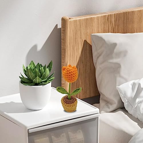 JOONOR 3PCS Mini Crochet Tulip Potted Plant,Knitted Fake Flower for Bathroom Home Kitchen Rustic Table Centerpiece Shelf Decor - color: Color#9