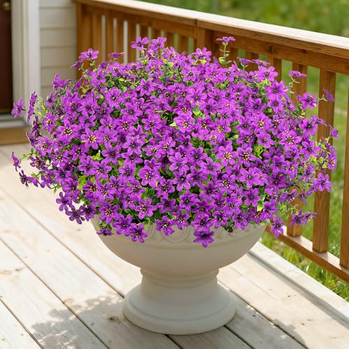 Bassion 20 Bundles Artificial Flowers for Outdoors Decorations, UV Resistant Faux Plants Fake Silk Flowers for Outside Daisy Hanging Planters Window Box Front Door Porch Patio Yard Home Decor - color: Fuchsia