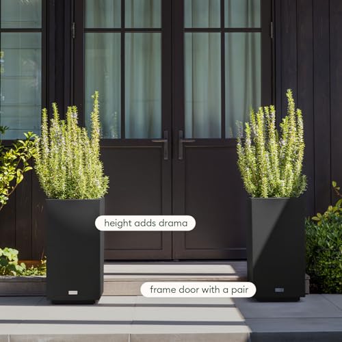 Veradek Block Series Pedestal Planter - Tall Planter for Indoor or Outdoor Front Porch | All-Weather Use with Removable Insert Bucket | Modern Décor for Flowers, Tall Trees, Faux Plants - color: Black, size: 26"H x 13.5"W