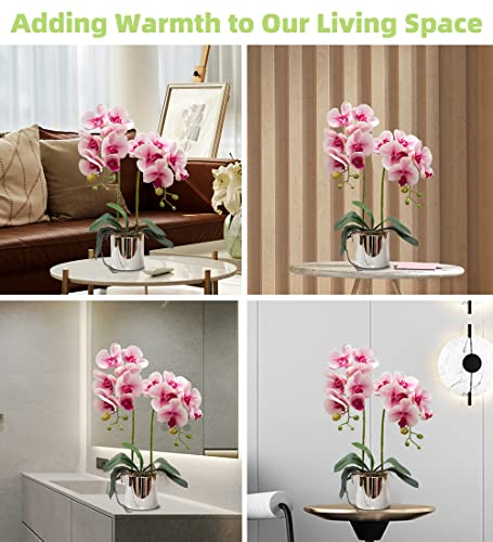 CXGS Artificial Orchid Flowers Light Pink Faux Orchids with Ceramic Vase Vivid Fake Phalaenopsis Flower Arrangement Gorgeous Artificial Plants for Wedding Party Exhibition Center Home Decor - color: Light Pink- Silver