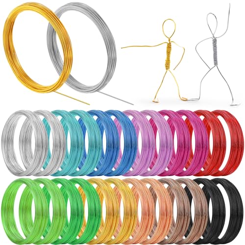 Ferraycle 25 Rolls 410 Feet Colored Aluminum Craft Wires, 12 Colors 20 Gauge/ 0.8 mm Flexible Metal Artistic Floral Beading Wire for Jewelry DIY Craft Wreath Making - color: 12 Colors, size: 410 Feet