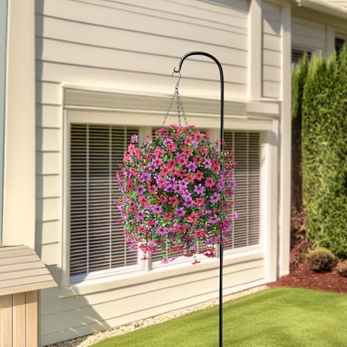 INQCMY Artificial Faux Hanging Flowers Plants Basket for Outdoor Outside Spring Summer Decoration,UV Resistant Fake Silk Daisy in Planter Resistant Look Real for Home Porch Balcony Patio Yard Decor - color: Purple Red Light Purple