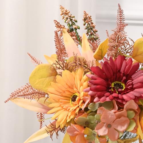 MARTINE MALL Artificial Dahlia Flowers with Vase, Silk Fall Flowers in Vase - Fall Decor for Home Centerpieces, Thanksgiving Party, Rustic Wedding - color: Orange Dahlia