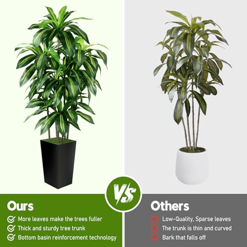 Artificial Dracaena Tree Indoor, 5FT Tall Fake Tree with Black Tall Planter, Artificial Trees Fake Yucca Potted Tree for Home Office Living Room Decor, Tall Artificial Plant for Housewarming - color: Black, size: 5ft