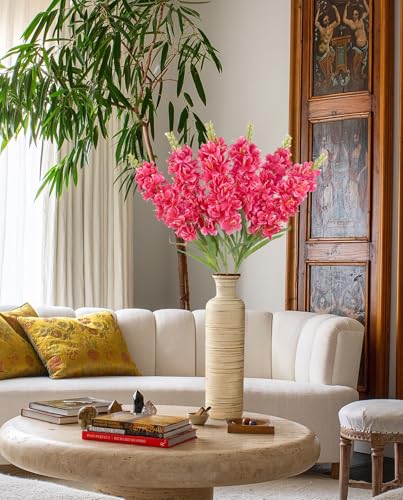 IPOPU 6PCS Delphinium Artificial Flowers 39" Realistic Faux Hyacinth Long Stem Delphinium Silk Flowers for Tall Vase Filling Wedding Centerpieces Home Decor (Rose Red) - color: Rose Red