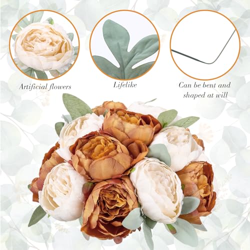 Zeyune 50pcs Artificial Peonies Flowers 4'' Fake Peonies DIY Craft Silk Flower Bulk for Home Wedding Bridal Bouquet Birthday Dining Room Table Centerpieces Backdrop Party Decor(Orange and Milky White) - color: Orange and Milky White