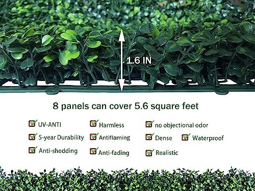 ODTORY Artificial Grass Wall Panel Backdrop,10 X 10 in 8P(5.6 sqft) UV-Anti Greenery Boxwood Panels for Indoor Outdoor Green Wall Decor & Ivy Fence Covering Privacy - size: 10"X10" 8P