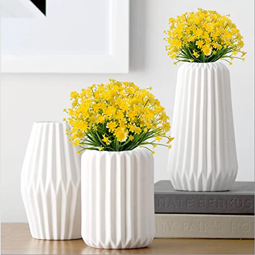 Outdoor Artificial Daisies Flowers,20 Bundles UV Resistant Fake Flowers Outdoor Faux Plastic Flowers Plants Shrubs for Indoor Outside Decoration(Yellow) - color: Yellow, size: 20 Bundles